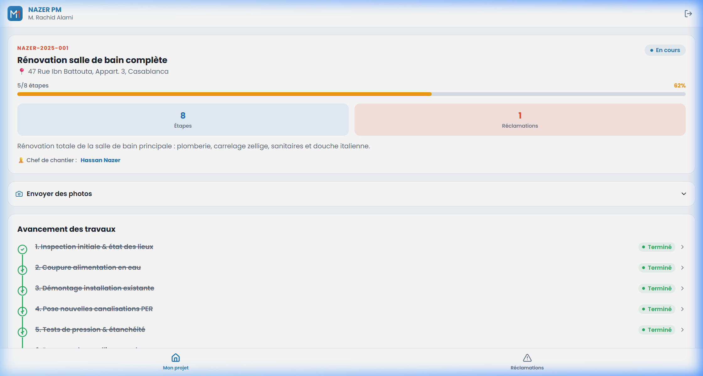 Application mobile client NAZER PM