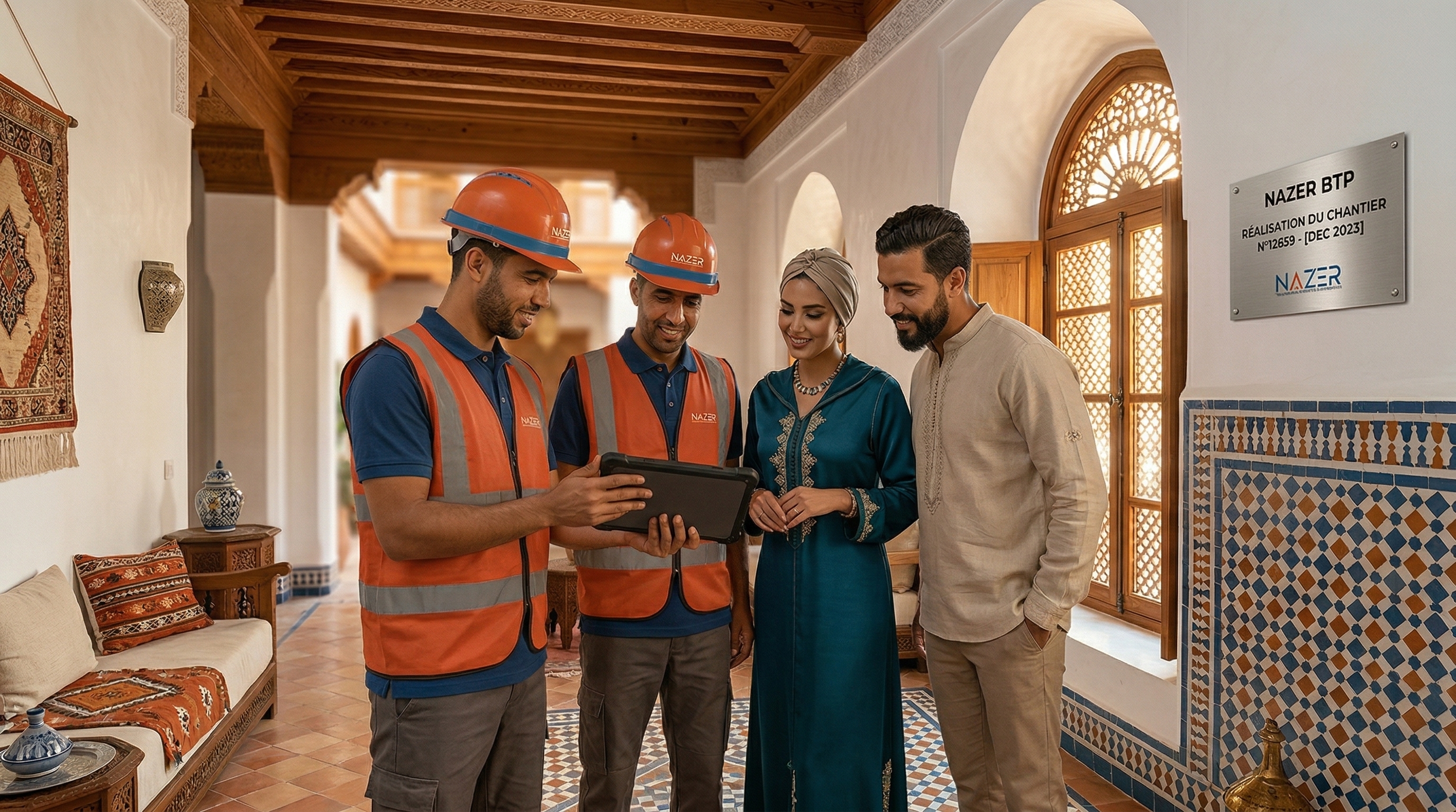 Équipe NAZER BTP sur un chantier à Salé — artisans qualifiés au travail